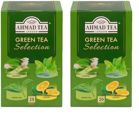 Ahmad Tea - Green Tea Selection - Sortiment aus grünem Tee - Klassisch, Jasmin, Minze, Zitrone - Einzeln Verpackt & Aromaversiegelt - 20 Teebeutel mit Band (Packung mit 2) von Ahmad Tea