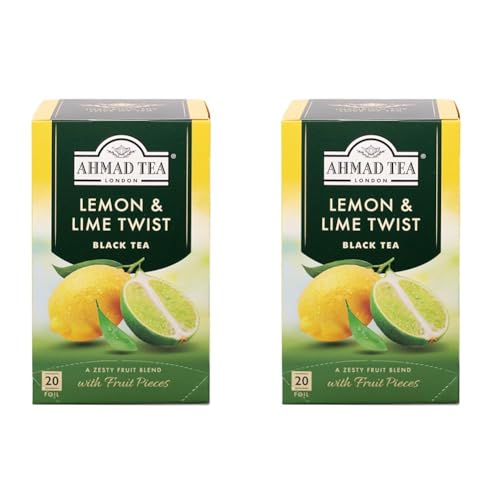 Ahmad Tea - Lemon & Lime Twist - Schwarztee mit Zitrone und Limette - Mit Fruchtstücken - Einzeln Verpackte, Aromaversiegelte Teebeutel mit 2g Tee pro Portion - 20 Teebeutel mit Band (Packung mit 2) von Ahmad Tea