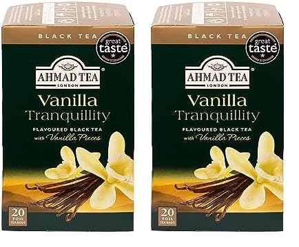 Ahmad Tea - Vanilla Tranquility - Schwarztee mit Vanille - Einzeln Verpackte, Aromaversiegelte Teebeutel mit 2g Tee pro Portion - 20 Teebeutel mit Band (Packung mit 2) von Ahmad Tea