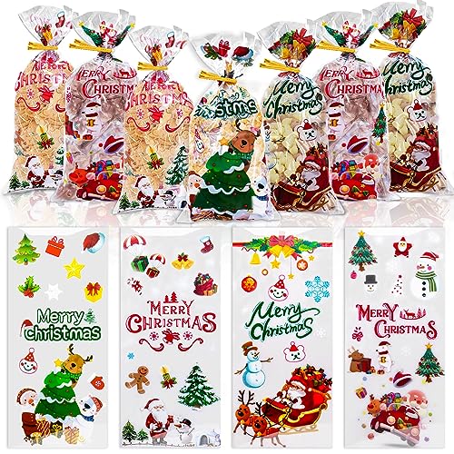 Aitsite Kekstüten Weihnachten, 120 Stück Cellophantüten Weihnachten, 4 Stilen Plätzchentüten Mit 140 Stück Twist Krawatten, Tütchen für Süßigkeiten zum Füllen von Keksen, Nüssen, Pralinen von Aitsite