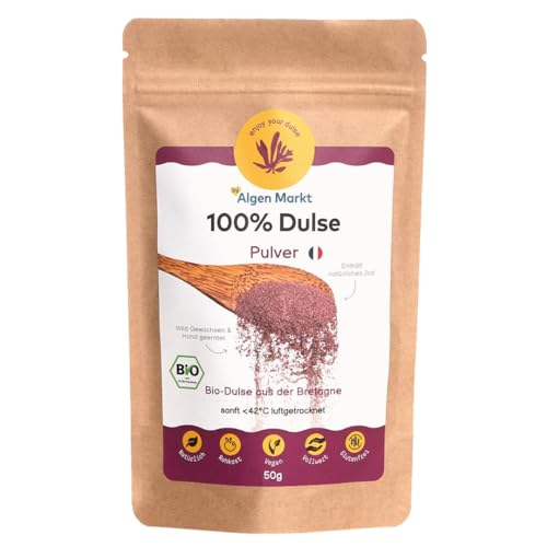 Bio Dulse Pulver 100 g I Ökologisch Wild Geerntet in der Bretagne Frankreich, voller Nährstoffe, Vitalstoffe, vegane ernährung, Rohkost glutenfrei, Ideal als Salz ersatz und Jod Quelle - Algen Markt von Akal Food