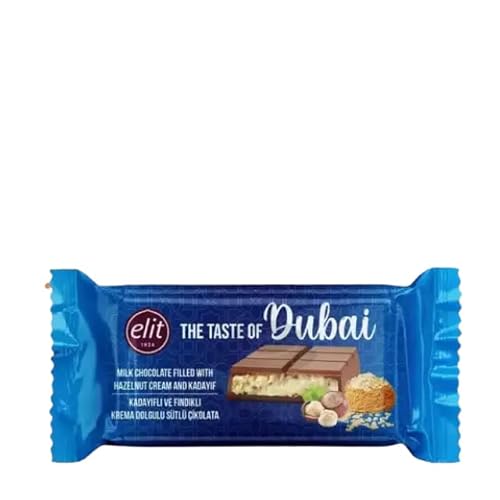 Elit "The Taste of Dubai" - Dubai Style Schokolade Original, Milchschokolade gefüllt mit Haselnusscreme und Engelshaar Kadayif 90g von Al Duchan