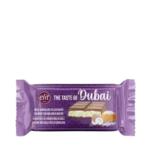 Elit "The Taste of Dubai" - Dubai Style Schokolade Original, Milchschokolade gefüllt mit Kokosnusscreme und Engelshaar Kadayif 90g von Al Duchan