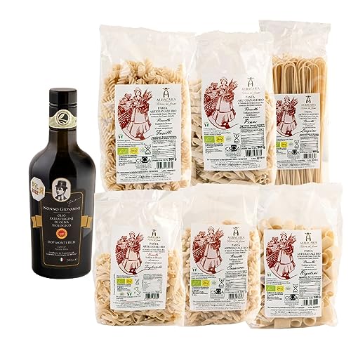 Albacara Bio Box-Öl EVO Großvater John und Pasta Traditionelle antike Körner von Sizilien von Albacara