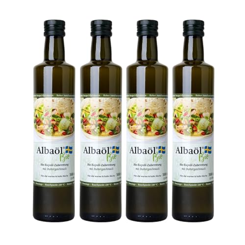 ALBAÖL BIO – schwedische Rapsöl-Zubereitung mit Buttergeschmack in Bio-Qualität in der 500 ml Flasche I vielseitig einsetzbar - in der warmen wie in der kalten Küche (4 x 500 ml) von Albaöl