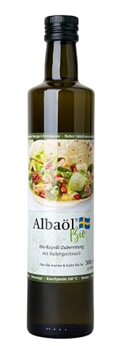 ALBAÖL BIO – schwedische Rapsöl-Zubereitung mit Buttergeschmack in Bio-Qualität in der 500 ml Flasche I vielseitig einsetzbar - in der warmen wie in der kalten Küche (500ml) von Albaöl