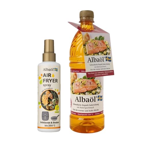 Albaöl - Air Fryer Spray, 190 ml Flasche + Albaöl, 750 ml Flasche I Geeignet für alle Heißluftfritteusen und andere Kochanforderungen bei Temperaturen bis zu 250°C von Albaöl