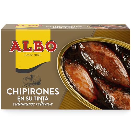 Albo Span. kleine Calmare "Chipirones", eingelegt in eigener Tinte, 4er Pack (4 x 115 g) von Albo