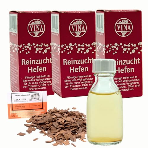 3 x Assmannshausen Weinhefe 28ml für 100L - Vina Wein Hefe, Hefe für Wein, Wein Flüssighefe, Gärhefe, Eichenholz Chips von AlcoFermBrew