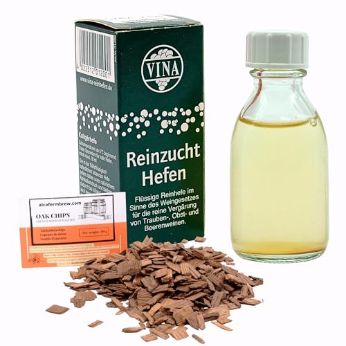 Kaltgärhefe Weinhefe 28ml für 100L - Vina Wein Hefe, Hefe für Wein, Wein Flüssighefe, Gärhefe, Eichenholz Chips von AlcoFermBrew