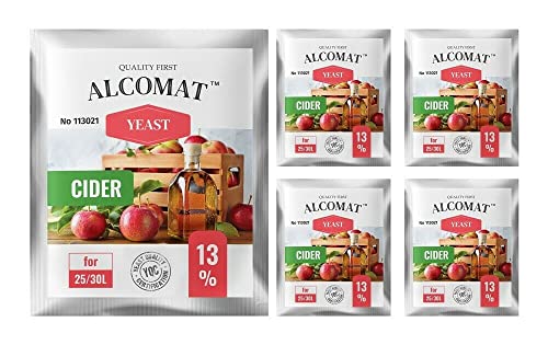 Alcomat Cider Hefe - Trockenhefe für Cidre - Yeast Alkohol Hefe Weinhefe auf 25 bis 30 Liter bis 13% - Weinhefe 5er Set von Alcomat