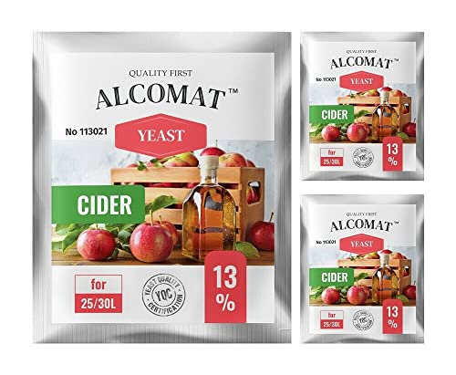 Alcomat Cider Hefe - Trockenhefe für Cidre - Yeast Alkohol Hefe Weinhefe auf 25 bis 30 Liter bis 13% - Weinhefe 3er Set von Alcomat