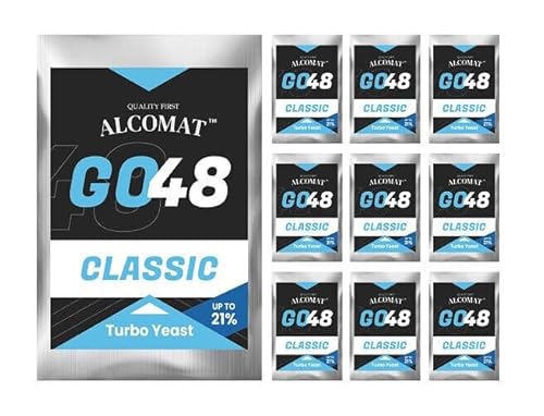 Alcomat GO 48 CLASSIC Turbo Trockenhefe | Reinzuchthefe für Wein- und Fruchtweinherstellung | Gärhefe für Wein, Fruchtwein und Met | Schnelle und Effiziente Fermentation bis 25L | 10x130g von Alcomat