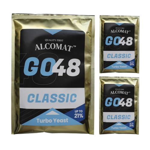 Alcomat GO 48 CLASSIC Turbo Trockenhefe | Reinzuchthefe für Wein- und Fruchtweinherstellung | Gärhefe für Wein, Fruchtwein und Met | Schnelle und Effiziente Fermentation bis 25L | 3x130g von Alcomat