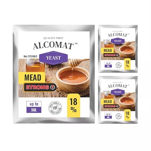 Alcomat Mead STRONG Honigweinhefe 30g – Gärhefe für Met & Honigwein – Aktive Trockenhefe für 25-30L – Hohe Alkoholtoleranz bis 18% – Effiziente Gärung bei 13-31°C von Alcomat