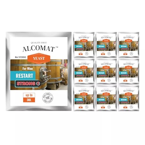 Alcomat Restart STRONG Weinhefe 100 g – Gärstopp Rücksetzung für Wein & Most – Aktive Trockenhefe für 25-30L – Hohe Alkoholtoleranz bis 18% – Effiziente Gärung bei 10-35°C von Alcomat