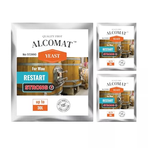 Alcomat Restart STRONG Weinhefe 30g – Gärstopp Rücksetzung für Wein & Most – Aktive Trockenhefe für 25-30L – Hohe Alkoholtoleranz bis 18% – Effiziente Gärung bei 10-35°C von Alcomat