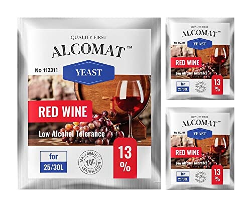 Alcomat Trockenhefe für Rotweinhefe LAT 13% - Gärhefe für Wein - Weinhefe Rotweine - Reinzuchthefe für Rot Wein - 3 Stück von Alcomat