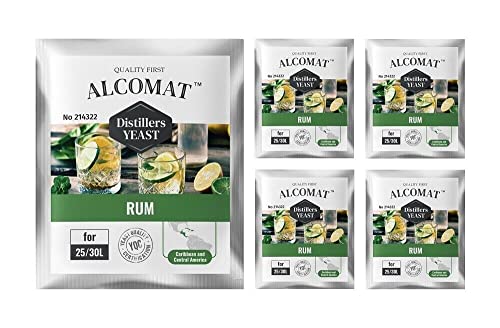 Rumhefe 5er Pack - Alkohol Hefe aus Zuckerrohr & Melasse - Fermentationstemperatur 25-33°C - Alkoholtoleranz bis 14% - Ideal für Karibische Rumproduktion von Alcomat