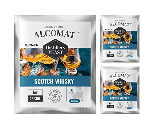 Alcomat Scotch Whisky Distillers Yeast Scotch Whisky Alkohol Hefe | Gärhefe | Brennhefe | auf 25/30 Liter | hohe Alkoholtoleranz, über 15%, 3 Stück von Alcomat