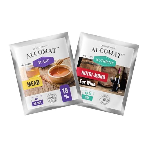 Alcomat Set Mead Honigweinhefe + Nährstof Nutri Mono - Weinhefe für Aromatischen und Zarten Met, 25-30L von Alcomat