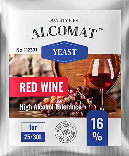 Alcomat Trockenhefe für Rotweinhefe HAT 16% - Gärhefe für Wein - Weinhefe Rotweine - Reinzuchthefe für Rot Wein - 1 Stück von Alcomat