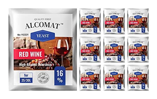 Alcomat Trockenhefe für Rotweinhefe HAT 16% - Gärhefe für Wein - Weinhefe Rotweine - Reinzuchthefe für Rot Wein - 10 Stück von Alcomat