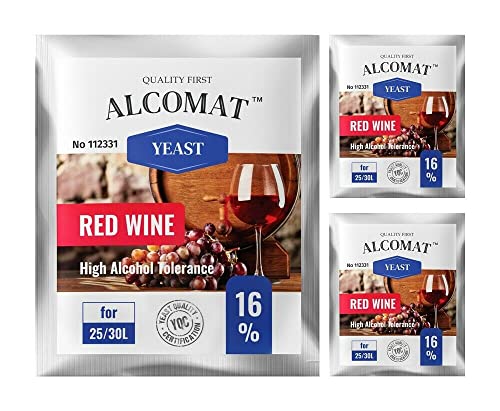 Alcomat Trockenhefe für Rotweinhefe HAT 16% - Gärhefe für Wein - Weinhefe Rotweine - Reinzuchthefe für Rot Wein - 3 Stück von Alcomat