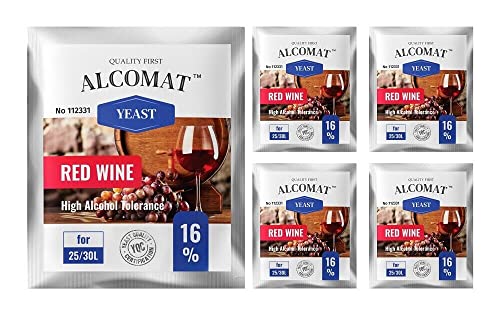 Alcomat Trockenhefe für Rotweinhefe HAT 16% - Gärhefe für Wein - Weinhefe Rotweine - Reinzuchthefe für Rot Wein - 5 Stück von Alcomat