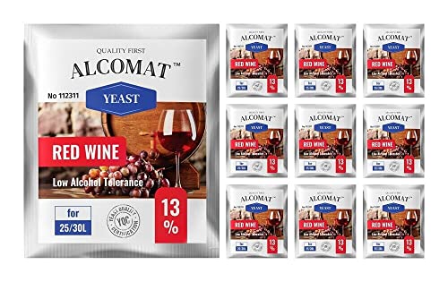 Alcomat Trockenhefe für Rotweinhefe LAT 13% - Gärhefe für Wein - Weinhefe Rotweine - Reinzuchthefe für Rot Wein - 10 Stück von Alcomat