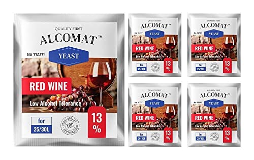 Alcomat Trockenhefe für Rotweinhefe LAT 13% - Gärhefe für Wein - Weinhefe Rotweine - Reinzuchthefe für Rot Wein - 5 Stück von Alcomat