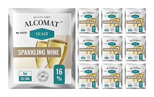 Alcomat Trockenhefe für die Schaumweinen - Gärhefe für Wein - Weinhefe hat Alkoholverträglichkeit bis 16% - Sparkling Wine Yeast - Reinzuchthefe für Wein - 10er Set von Alcomat