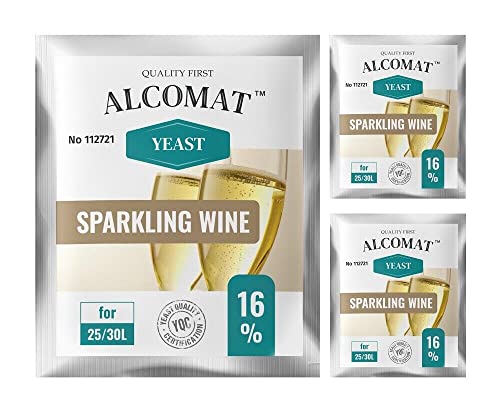 Alcomat Trockenhefe für die Schaumweinen - Gärhefe für Wein - Weinhefe hat Alkoholverträglichkeit bis 16% - Sparkling Wine Yeast - Reinzuchthefe für Wein - 3er Set von Alcomat