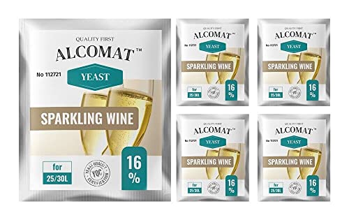 Alcomat Trockenhefe für die Schaumweinen - Gärhefe für Wein - Weinhefe hat Alkoholverträglichkeit bis 16% - Sparkling Wine Yeast - Reinzuchthefe für Wein - 5er Set von Alcomat