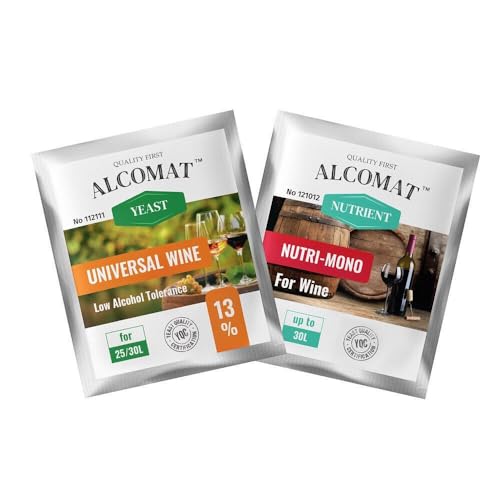 Alcomat Universal-Weinhefe LAT 13% | Für Rot, Weiß, Rosé und Fruchtwein | Gärtemperatur 10-35°C | Alkoholtoleranz bis 13% | Mit Nutri-Mono für stabile Gärung | 2er Set für 25-30L von Alcomat