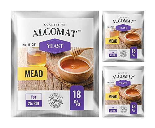 Alcomat Hefen für Met - Trockenhefe Gärungstempo bis 18% - Reinzuchthefe für Honigwein auf 30 Liter - 3 Stück von Alcomat