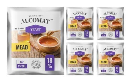 Alcomat Hefen für Met - Trockenhefe Gärungstempo bis 18% - Reinzuchthefe für Honigwein auf 30 Liter - 5 Stück von Alcomat