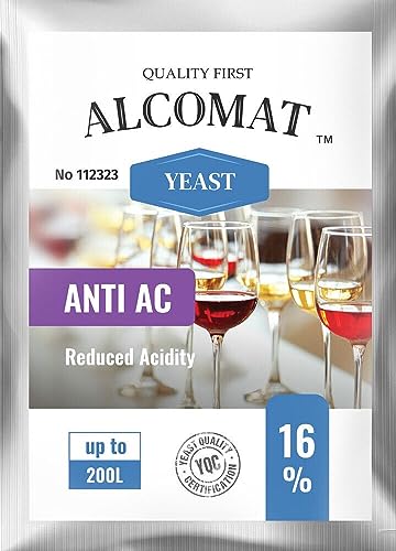 Alcomat Weinhefe 50g up to 200- Trockenhefe für Rotweine und Weißweine - Reinzuchthefe für Wein Gärtemperatur 17-24°C - Alkoholtoleranz bis zu 16% - Wein Hefen zur Säurereduktion von Alcomat