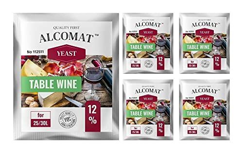 Alcomat Weinhefe Alkohol Hefe | Table Wine Yeast 12% Gärhefe Wein Tafelwein | Alkoholverträglichkeit: bis 12%, 5 Stück von Alcomat