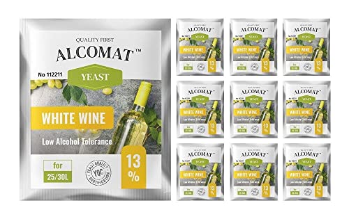 Alcomat Weinhefe Weißwein LAT 13% - Reinzuchthefe für Wein - Gärhefe für Wein Temperaturspanne von 15-35°C, 10 Stück von Alcomat