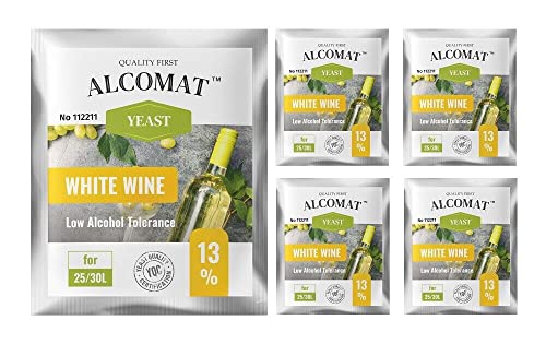 Alcomat Weinhefe Weißwein LAT 13% - Reinzuchthefe für Wein - Gärhefe für Wein Temperaturspanne von 15-35°C, 5 Stück von Alcomat