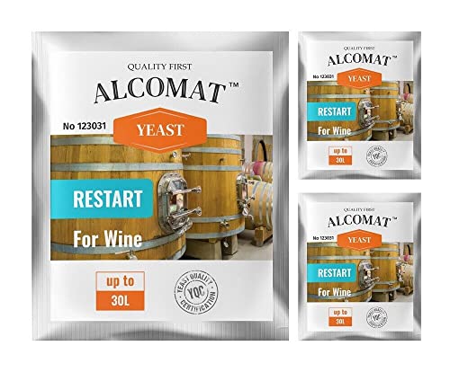 Alcomat Weinhefe für die Wiederaufnahme der Gärung Restart Yeast, Gärhefe Wein auf 25 bis 30 Liter, Hefe Trockenhefe Alkoholverträglichkeit bis 18%, 3er Set von Alcomat