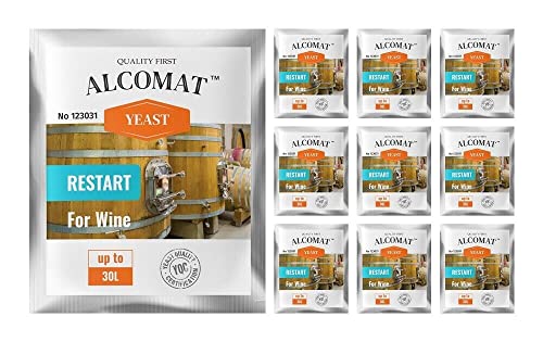 Alcomat Weinhefe für die Wiederaufnahme der Gärung Restart Yeast, Gärhefe Wein auf 25 bis 30 Liter, Hefe Trockenhefe Alkoholverträglichkeit bis 18%,10er Set von Alcomat