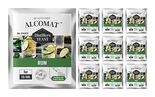 Rumhefe 10er Pack - Alkohol Hefe aus Zuckerrohr & Melasse - Fermentationstemperatur 25-33°C - Alkoholtoleranz bis 14% - Ideal für Karibische Rumproduktion von Alcomat