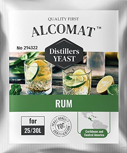 Rumhefe 1er Pack - Alkohol Hefe aus Zuckerrohr & Melasse - Fermentationstemperatur 25-33°C - Alkoholtoleranz bis 14% - Ideal für Karibische Rumproduktion von Alcomat