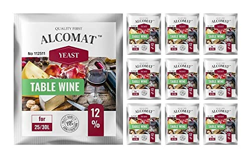 Weinhefe 10er Pack - Trockenhefe für Rotweine und Weißweine - Reinzuchthefe für Wein Gärtemperatur 15-30°C - Alkoholtoleranz bis zu 12% - Wein Hefen für Tischwein von Alcomat