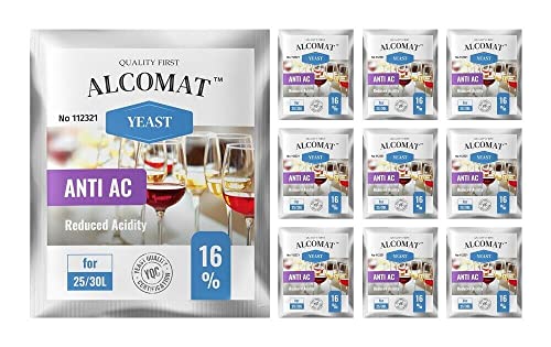 Weinhefe 10er Pack - Trockenhefe für Rotweine und Weißweine - Reinzuchthefe für Wein Gärtemperatur 17-24°C - Alkoholtoleranz bis zu 16% - Wein Hefen zur Säurereduktion von Alcomat