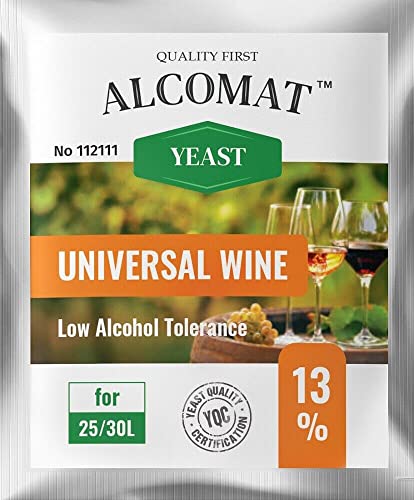 Weinhefe Universal 10er Pack - Trockenhefe für Rotweine und Weißweine - Reinzuchthefe für Wein Gärtemperatur 10-35°C - Alkoholtoleranz bis zu 13% von Alcomat