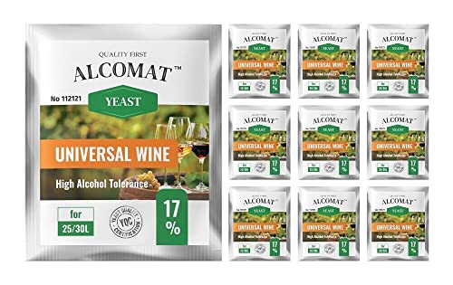 Weinhefe Universal 10er Pack - Trockenhefe für Rotweine und Weißweine - Reinzuchthefe für Wein Gärtemperatur 10-35°C - Alkoholtoleranz bis zu 17% von Alcomat