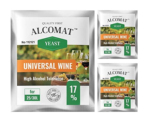 Weinhefe Universal 3er Pack - Trockenhefe für Rotweine und Weißweine - Reinzuchthefe für Wein Gärtemperatur 10-35°C - Alkoholtoleranz bis zu 17% von Alcomat